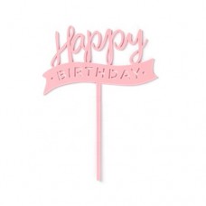 Cake topper Happy birthday vlag roze